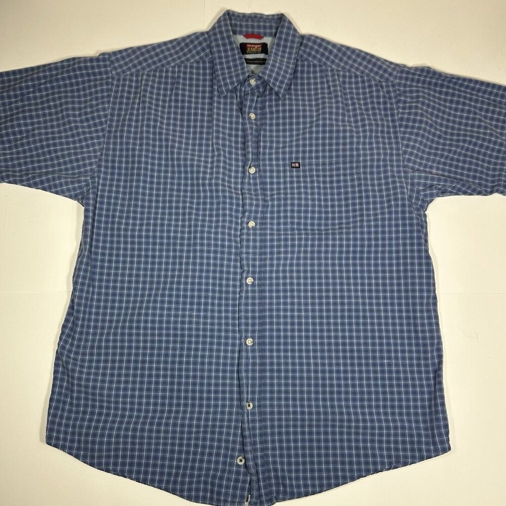 Wrangler Jeans Co. Men's Real Comfortable Shirt Short Sleeve Blue Plaid Size L